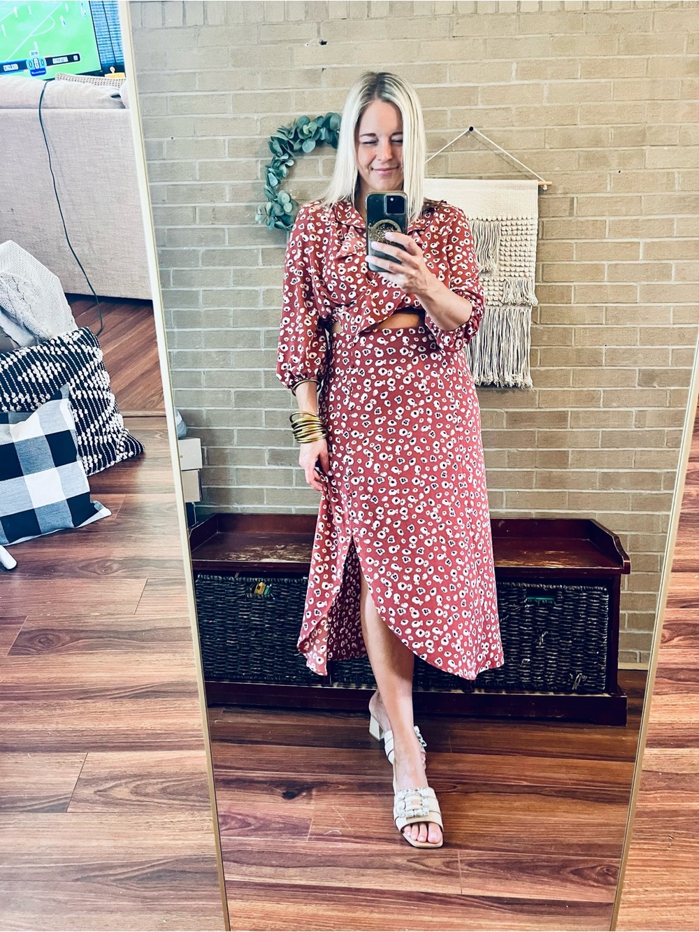 CC Boutique Rust Floral Wrap Crop Top